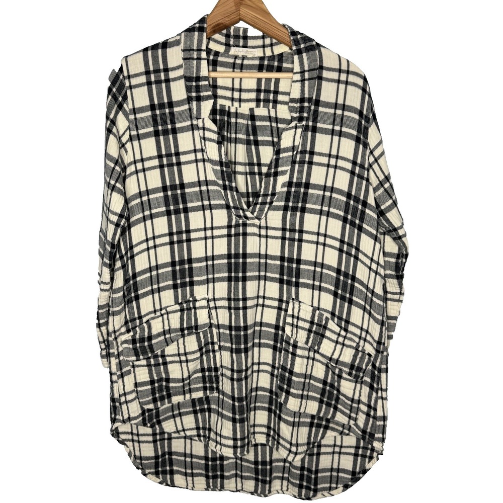 FREE PEOPLE X CP SHADES Checkmate Tunic Dress Womens XS Navy Blue Plaid Cotton